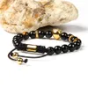 Mens Animal Charm Bracelet Wholesale 10pcs/lot 8mm Natural Faceted Black Onyx Stone Beads With Stainless Steel Lion Head Macrame Bracelets