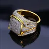 Hip Hop Iced Out Gold Micro Pave Cubic Zircon Bling Big Square Rings for Male Jewelry 18mm Mother's Day Gift