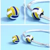 INBEAUT Véritable Argent 925 Mignon Jaune Bleu Volley-Ball Perle Charme fit Pandora Bracelet Collection Sport Bijoux Fabrication