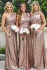 Lång paljett Rose Gold Bridesmaid Dresses Sequin One Shoulder Plus Size Wedding Gästklänningar Arabiska piga av hedersklänningar Wholesal228T