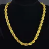 Hip Hop 24 Zoll Herren-Halskette aus massivem Seil, 18 Karat Gelbgold gefüllt, Statement-Knoten-Schmuck, Geschenk, 7 mm breit