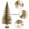 Konstgjorda sisal julgran mini tallträd med trä bas diy hantverk hembord toppdekor jul ornament grönt guld och 3957212