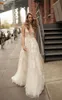 Bela Linha Ilusão Berta Vestidos De Casamento Sexy Plugging 3D País Floral Boêmio Vestidos De Noiva Barato Backless Trem robe de mariée