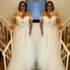 زائد الحجم فساتين الزفاف الخفيفة مثير قبالة الكتف الرباط يزين أثواب الزفاف الصيف تول الطابق طول الزفاف vestidos مخصص