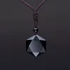 Black Obsidian Piedra Natural Colgante Collares para Mujeres y Hombres Hexagram cúbicos Suéter Collar Collar Amuletos y Talismanes Joyas