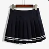 Skirts Drop ship high waist ball pleated skirts Harajuku Mori girls stripe aline sailor Summer skirt Cosplay Japanese school uniform