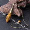 1pc Pengar Överflöd Sten Naturlig Tiger Eye Crystal Pendulum Koppar Bail och Chain Witchcraft för Dowsing, Divination, Intuition Reading