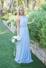 2019 Cheap Light Sky Blue Chiffon Bridesmaid Dresses Halter Front Slit Floor Length Maid Of Honor Gown1009185