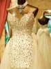 Сверкающие роскошные свадебные платья со съемным шлейфом Милая Стразы Кристаллы Лук Блестки Тюль Горячие свадебные платья на заказ DH4142