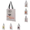 Durable Reusable Halloween Party Pumpkin and Bat Print Cotton Canvas Tote Gift Bags for Shopping Supplies