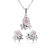 Authentieke 925 sterling zilveren roze emaille bloem hanger ketting oorbel set met doos voor Pandora sieraden dames oorbellen