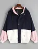 여성 2018 디자이너 겨울 폭탄 재킷 코듀로이 소재 색 패치 대비 후드 자켓