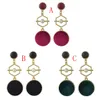 3 Colors Gold Metal Velvet Ball Long Drop Earrings for Women Ladies Party Fashion Accessories