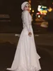 2019 Sparkly Long Sleeves Muslim Kvällsklänning Arabisk Chiffon Formell Holiday Wear Prom Party Gown Anpassad Plus Storlek