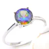 Vintage 925 Sterling Silver Plated Queen Fancy Natural Mystic Topaz Round Gemstone Jewelry Austrian Crystal Wedding Ring for lovers CR0471