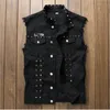 Мужские жилеты ABOOORUN 2021 Mens Rivet Denim Vest Punk Style Black Red Slim Fit без рукавов куртки для Male1