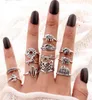 10Set Vintage Knuckle Ring Set för Women Fashion Anel Aneis Bague Femme Stone Silver Midi Finger Ringar Boho Smycken 10st