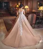 Elegant Ball Gown Wedding Dresses Off The Shoulder Appliques Lace Tulle Plus Size Pink Wedding Gowns Bridal Dresses DH202