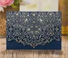 Navy Blue Laser Cutting Wedding Invitations Card Födelsedagsfestkort Inbjudan Kit med kuvert 50 st / parti