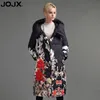 Jojxのフラワープリント厚いパーカーの女性冬のジャケット2018ロングブランドの女性のコート冬のダウンジャケットファッション暖かい女性のコートD1891803