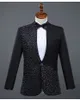 (Jacket + Calças) ternos masculinos Formais preto branco Brilhante Diamante terno 2 peça define anfitrião cantor dançarina Mestre para trajes de Desempenho Do Casamento