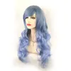 New Women's Long Wavy Ombre Dark Blue Synthetic Heat Resistant Hair Wig