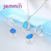 Jemmin  Water Drop Blue Fire Opal Jewelry Set Fashion Pendant Necklace + Earrings 925 Sterling Siver Women Jewelry Set