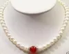 8-9 mm naturalny biały hodowany pereł /czerwony naszyjnik Jade 18 ”