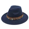 Vintage Unisex Kış Yün Panama Cap Fedora Şapka Geniş Brim Sombrero Godfather Cap Kilisesi Gangster Caz Hat Caps Blend