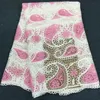 5 yards / pc 아름다운 흰색과 분홍색 아프리카 우유 실크 패브릭 자수 프랑스어 메쉬 레이스 드레스 BM16-1