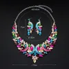 Fashion Big Crystal Statement Necklace Earrings set  Bridal Jewelry Sets for Brides Wedding Party Costume Jewellery Women