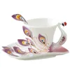 Nouveau Design Paon Tasse À Café En Céramique Tasses Créatives Os Chine 3d Couleur Émail Tasse En Porcelaine Avec Soucoupe Et Cuillère Café Thé Sets191W