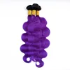 Ombre Purple menschliches Haarverlängerungen Zwei -Ton 1b violett dunkle Wurzeln 3 Bündel Peruaner Körperwellen Haarwebe Weft5140348