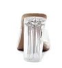 Sommer Slides Frau PVC Kristall Transparent Frauen High Heels Sandale Peep Toe Schwarz Beige High Heel Hausschuhe Slides Freies Schiff