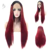 Sexy Ombre Burgundy Silky Straight Long Wigs with Baby Hair Heat Resistant Glueless Synthetic Lace Front Wigs for Black Women FZP23