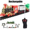 Ensemble de train classique pour enfants avec fumée, sons réalistes, télécommande, voiture de chemin de fer, jouet cadeau de Noël