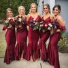 Sexy burgundy bridesmaid dresses Spaghetti Strapls Sleeveless Hi Low Asymmetrical Hem Ruffles Wedding Party Formal Gowns Maid of Honor