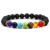 Difusor de Perfume de aceite esencial de Chakras arcoíris de 7 estilos, pulsera de cuentas de piedra de Lava negra de 8mm, pulsera de equilibrio de arcoíris, joyería elástica para hombres