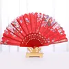 Sıcak Damgalama Çiçek Çin Ipek Dans Hayranları Kadınlar Için Katlanır El Taşınabilir Hayranları Düğün Plastik Fan Için 10 adet / grup