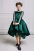 Hunter Green Flower Girls Dresses For Weddings With Sheer Long Sleeves Simple Design High Low First Communion Dress