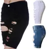 Pantalones cortos de cintura alta de verano para mujer, pantalones cortos de mezclilla, ropa de calle Vintage, pantalones vaqueros cortos rasgados, pantalones cortos informales con agujeros para mujer, S-2XL blanco y negro