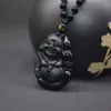 Natural Black Obsidian Carved Laughing Buddha Lucky Amulet Pendant Necklace For Women Men pendant