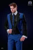 2018 Custom Made Slim Fit Groomsmen Peak Lapel Blå och Svart Groom Bröllop Tuxedos Men kostym Bästa Man BrideGrum (Jacka + Byxor + Vest + Slips)