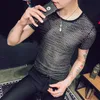 2018 hommes voir à travers t-shirts hommes transparents t-shirts noir Sexy élasticité maille Camisa Slim Fit Social Club tenues luly