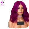 Bobstyle Purple Syntheticレースフロントウィッグボディウェーブピュアカラーショートウィッグ女性天然のヘアラインの人工毛のかつら