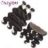 Unprocessed Brazilian Virgin Human Hair Weave 3 Bundles with Lace Frontal Deep Body Wave Kinky Curly Hair Extensions Frontal Weaves Closure