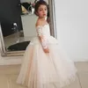 Jewel Neck Flower Girls Dresses 3D Flora Appliques A Line First Communion Dresses Girls Birthday Party Gwon Custom Made