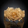 Filigree Flower Cuff Bangle 18k Yellow Gold Filled Fashion Womens Bangle Bracelet Wedding Jewelry Gift dia 58mm215S