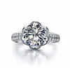 Anéis de casamento de prata sólidos real 925 para mulheres românticas flor em forma de inlay 3 Carat Diamond Noived anel