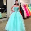 Aqua Blue Quinceanera Dresses Beaded Lace Appliques Sweet 16 Dress Sweetheart Neckline Sleeveless Formal Prom Party Gowns Tulle Skirt